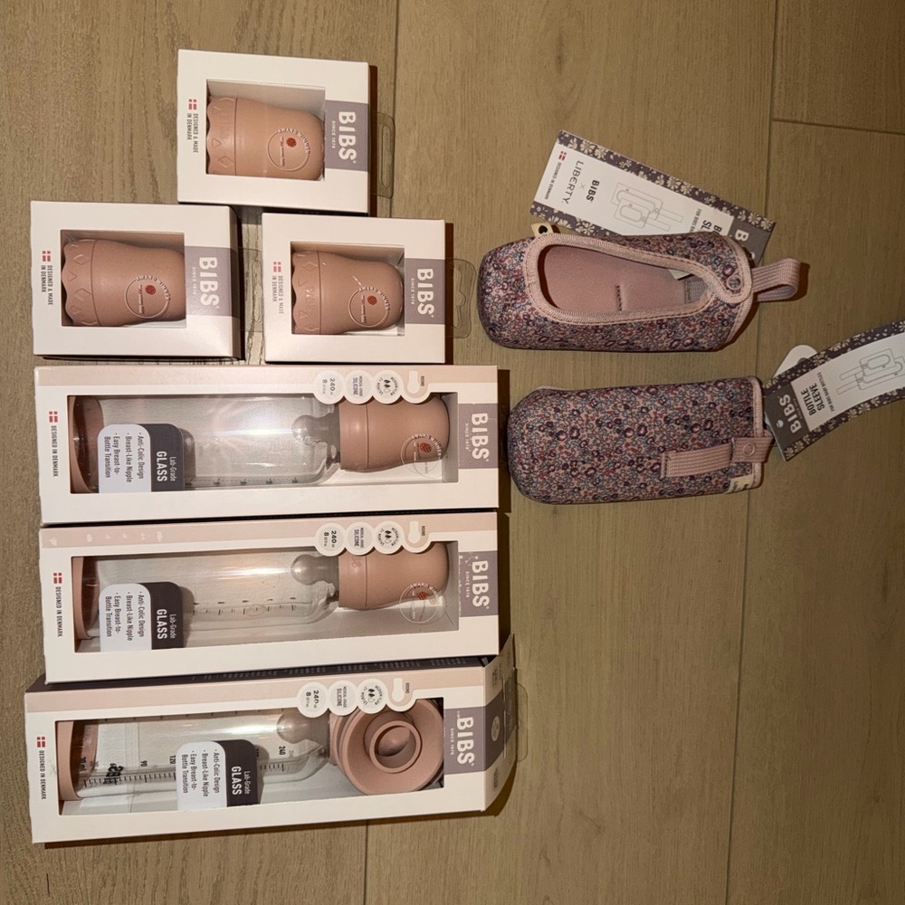 BIBS Baby Bottle and Accessories Set in Pink